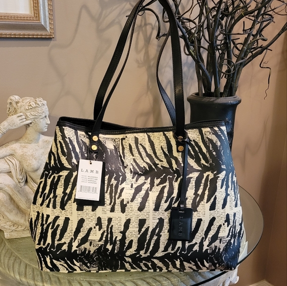 L.A.M.B. Handbags - L.A.M.B. Mandalay Zebra Newsprint Tote by Gwen Stefani #160